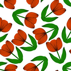 Red Tulips seamless pattern background 