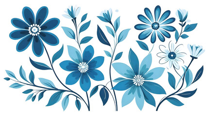Seamless pattern with delicate chamomile flowers on blue and white background, Watercolor illustrations