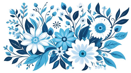 Seamless pattern with delicate chamomile flowers on blue and white background, Watercolor illustrations