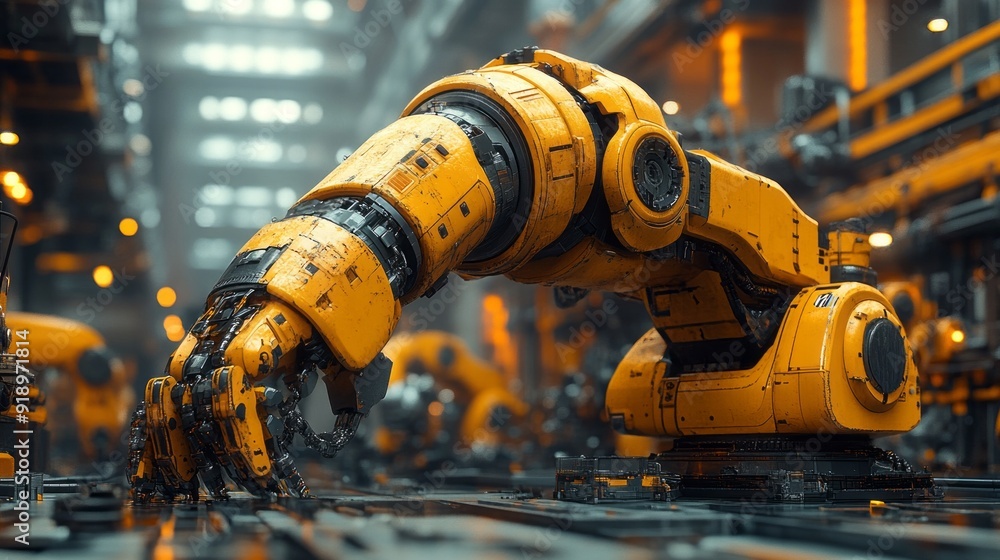 Aufkleber a robot with a yellow arm is reaching out to touch something