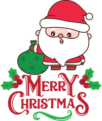Merry Christmas Design for Stickers, T-shirt in Vector Style Illustration on a White Background