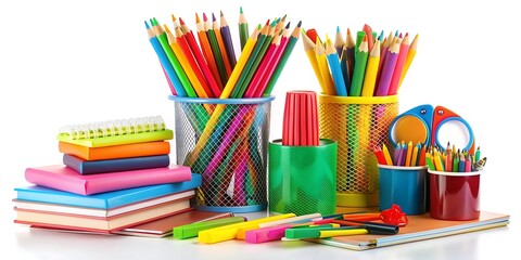 A collection of colorful pencils are on a table with a blue background