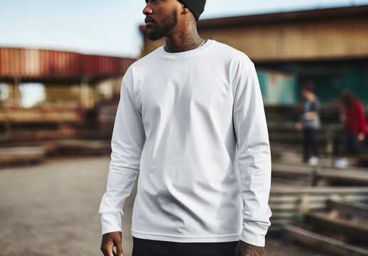 Apparel Men Long Sleeve Tshirt Mockup With Generative AI