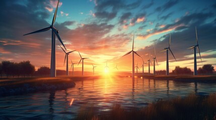 Obraz premium Scene is serene and peaceful, with the sun setting over the water