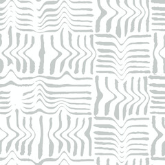 Abstract monochrome distressed knit textured checked seamless pattern. Detailed woven fabric texture. Interlacing bands, bold lines. Distressed texture of weaving fabric. Vector fabric texture.