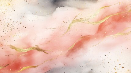Fototapeta premium Abstract Watercolor Background with Golden Veins and Glitter