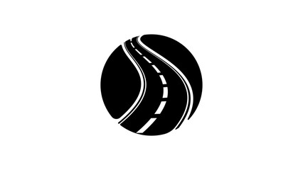 Winding road emblem, black isolated silhouette