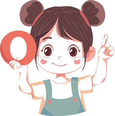 A cartoon holding a alphabet white background