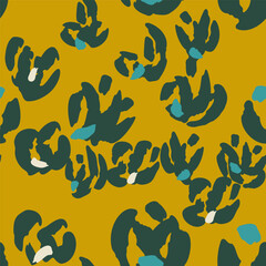 Naklejka premium Yellow seamless pattern with abstract gray flowers. Vector square background, illustration, print, design. Japanese style