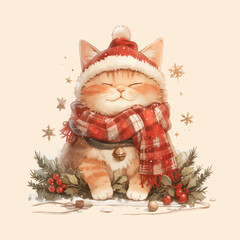 Christmas greeting card with cat