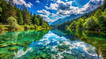 Fototapeta premium Crystal-clear rivers and lakes reflecting the beauty of nature , Pristine, water, landscape, crystal-clear, rivers, lakes