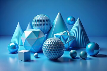 An artistic 3D representation featuring various geometric shapes and cubes arranged in an engaging layout.