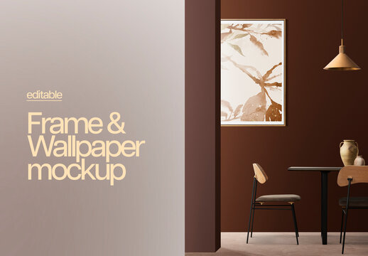 Indoor Dinging Room Wall And Photo Frame Mockup