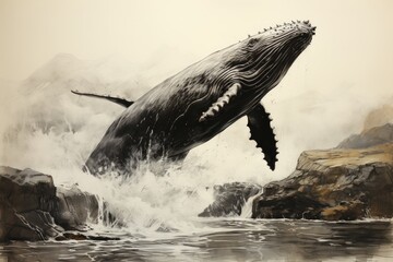 Fototapeta premium Whale watching off the coast of Iceland.