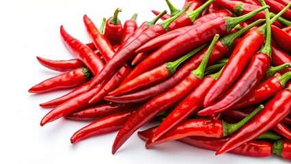 Close-up of vibrant red chilies on a white background, spicy, peppers, vegetables, cooking, ingredient, food, vibrant, healthy