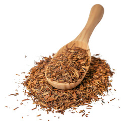 Isolated Rooibos Tea Leaves in Wooden Scoop Without Background