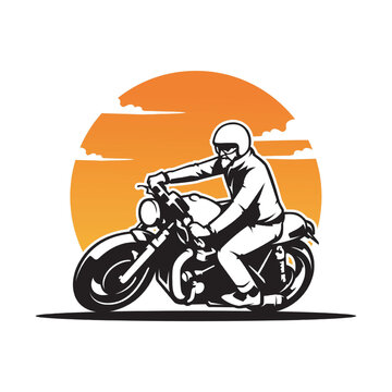 motorcyclist riding motorcycle orange sunset clip art preview