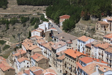 Ares del Maestre, a medieval village in the Province of Castell&oacute;n, Spain, with a stone castle in ruins on a hilltop
