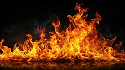 Fototapeta premium Dynamic and vibrant flames on a black background , fiery, bright, intense, energetic, heat, burning, glowing, passionate