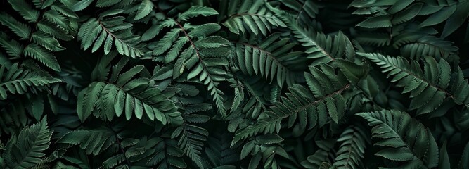 Close-up of Diverse Tropical Leaves in Dark Green