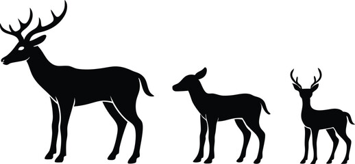 Black Deer Family and Calf Silhouettes