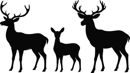 Black Deer Family and Calf Silhouettes