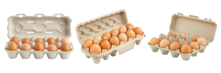 Carton of eggs arranged on transparent background