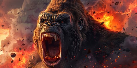 Gorilla Roaring in Flames