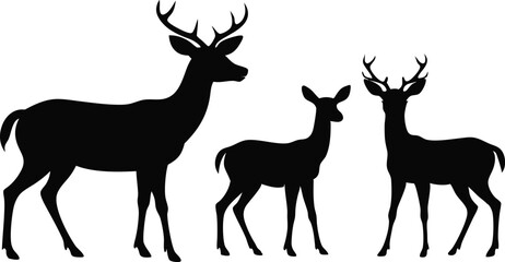 Black Deer Family and Calf Silhouettes