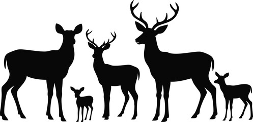 Black Deer Family and Calf Silhouettes