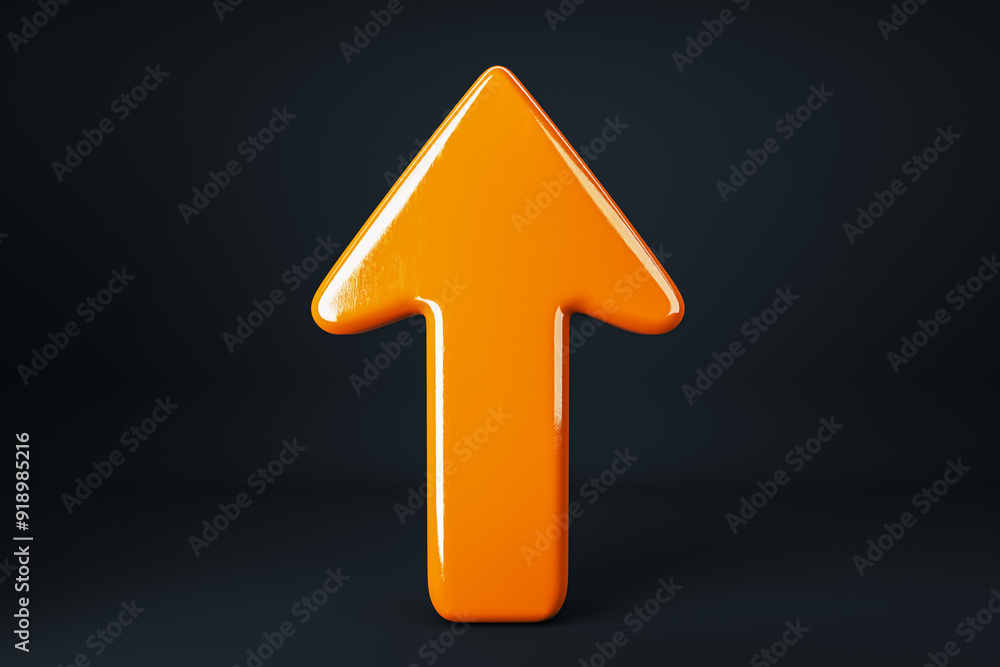 Aufkleber orange arrow on black background with mock up place for your advertisement. direction and success, g