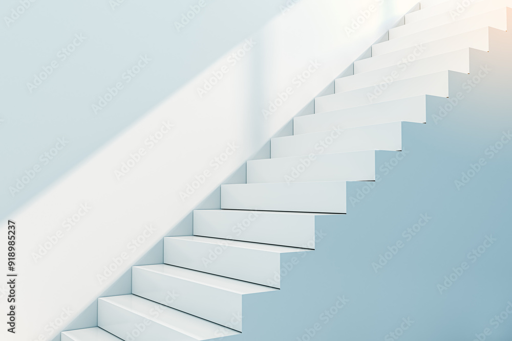 Poster empty white stairs and concrete wall. success, growth and up concept. 3d rendering.