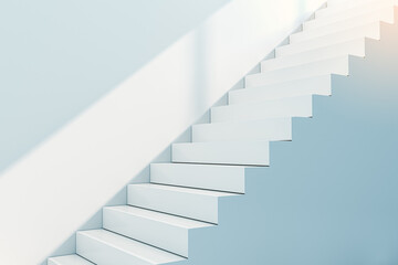 Empty white stairs and concrete wall. Success, growth and up concept. 3D Rendering.
