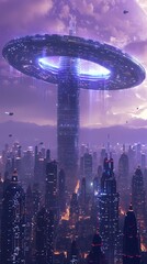 Digital technology futuristic punk style city scene abstract graphic poster background with generative