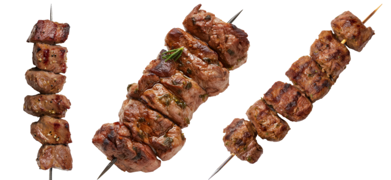 Grilled Meat Skewers on Transparent Background