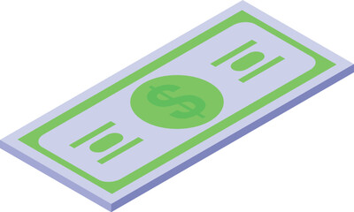 Green dollar bill lying flat, shown as an isometric illustration