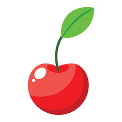 Cherry With Leaf Vector Illustration