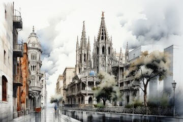 Fototapeta premium Admiring the architecture of Barcelona, Spain.