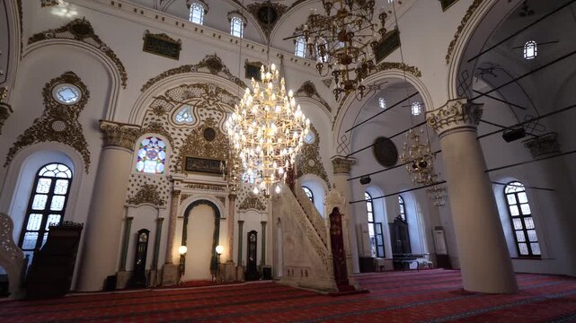 Interior of the mosque, the place of worship of Muslims, and Islamic details