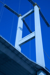 Magnificent Bosphorus bridge connecting the Asian and European sides, bottom view detail, Istanbul Turkey