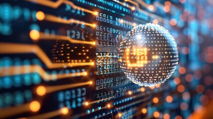 Digital Sphere with Binary Code and Circuitry