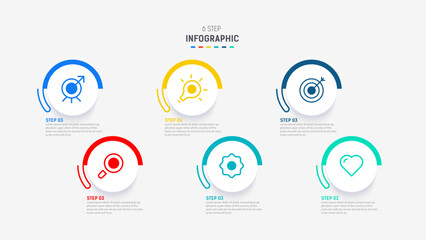 Business  infographics design for Six Step, option, parts or process. Infographic 6 element design template for presentation.  process diagram, step banner, flow chart, 6 option template.