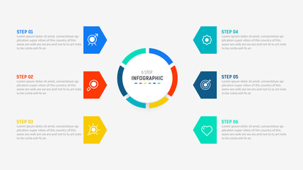 Business  infographics design for Six Step, option, parts or process. Infographic 6 element design template for presentation.  process diagram, step banner, flow chart, 6 option template.
