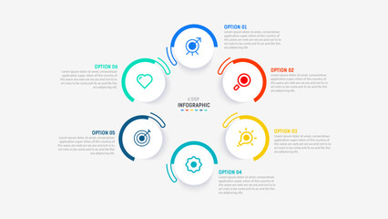 Business  infographics design for Six Step, option, parts or process. Infographic 6 element design template for presentation.  process diagram, step banner, flow chart, 6 option template.