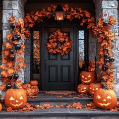 Obraz premium Autumnal Halloween Doorway Welcoming Trick-or-Treaters
