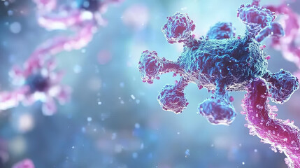 A new treatment for lung cancer uses a type of protein called a monoclonal antibody. An illustration shows a close-up view of this treatment in 3D.