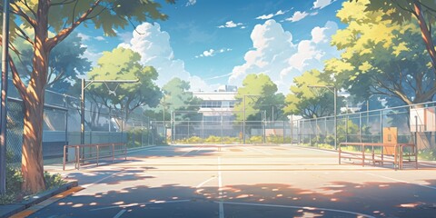 Sunny Day at School Basketball Court