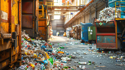 A recycling center, emphasizing the organized process of transforming waste into valuable resources with color background