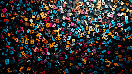 Background with randomly scattered letters of the alphabet