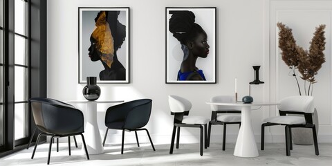 A dining room with a table and chairs